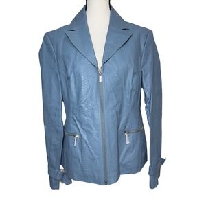 Pamela McCoy Blue Snake Embossed Leather Jacket Blazer Womens Medium Timeless
